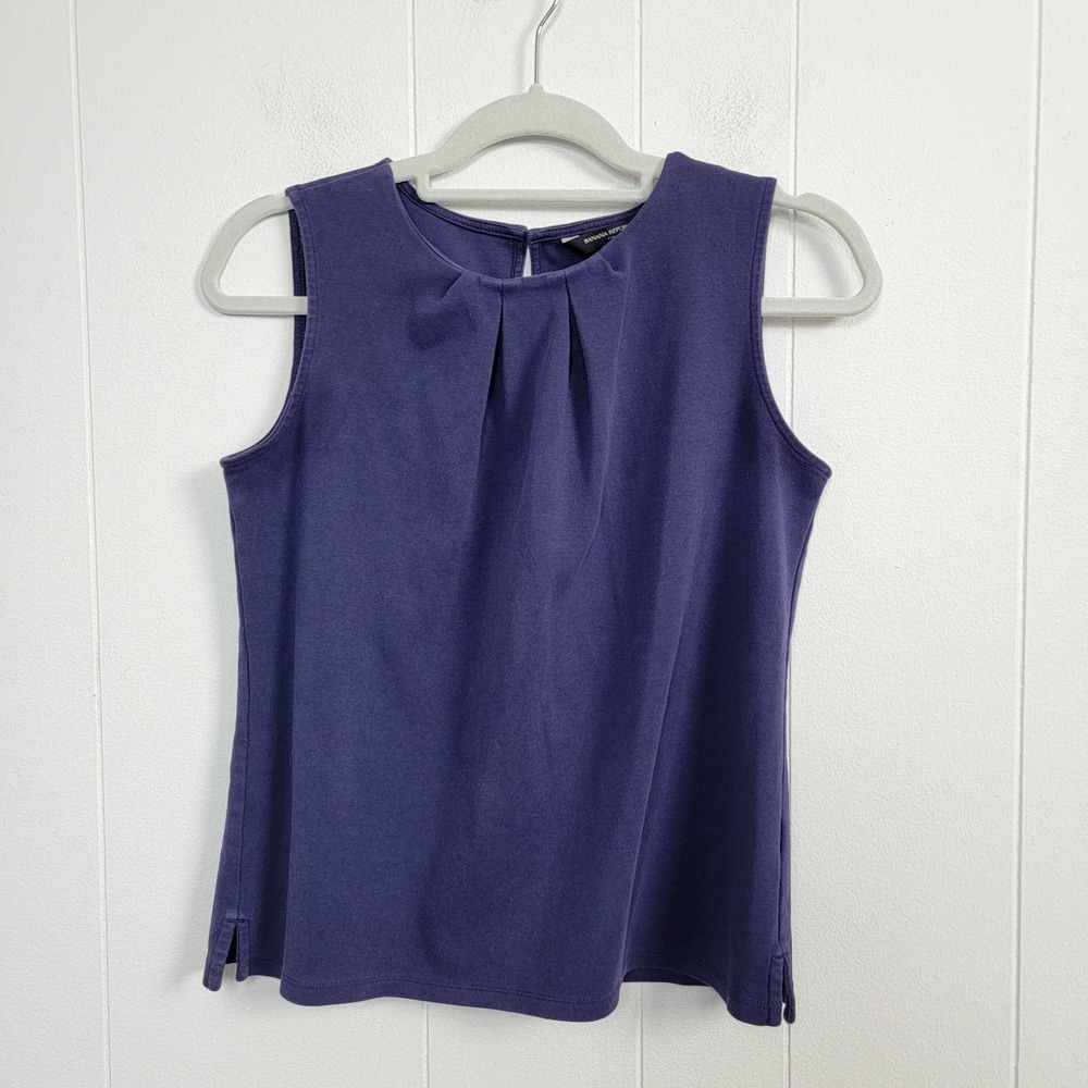 S Banana Republic Navy Top Tee Blouse Pleated Neckline CC